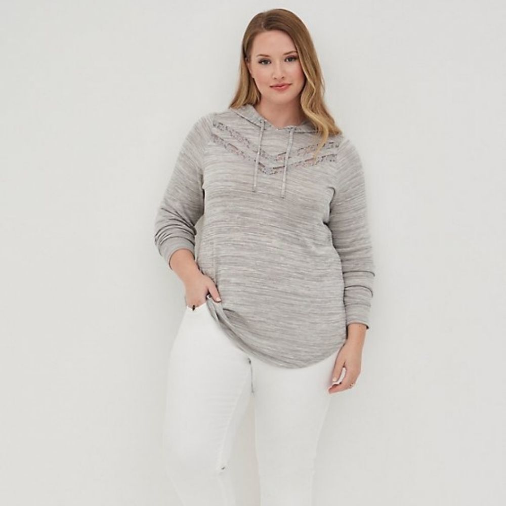 NWT Torrid Lightweight Heather Grey Super Soft Lace Inset Sweater Size 6XL